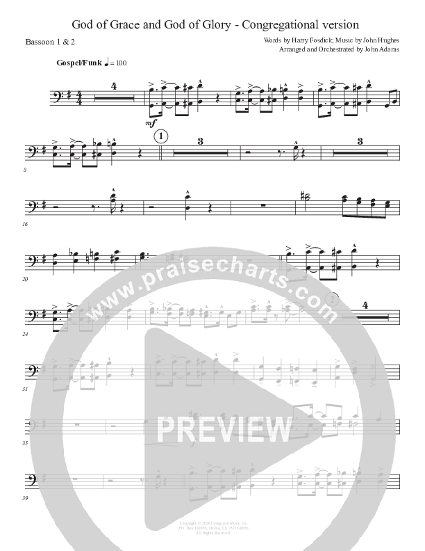 God Of Grace And God Of Glory (Congregational Version) Bassoon 1/2 (John Adams)