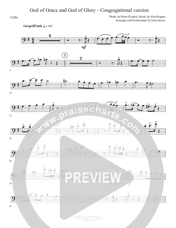 God Of Grace And God Of Glory (Congregational Version) Cello (John Adams)