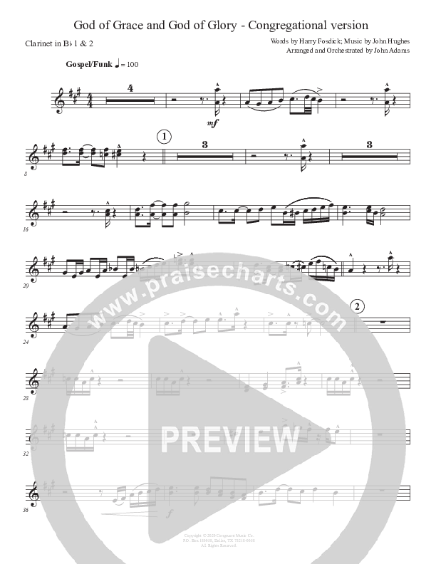 God Of Grace And God Of Glory (Congregational Version) Clarinet 1/2 (John Adams)