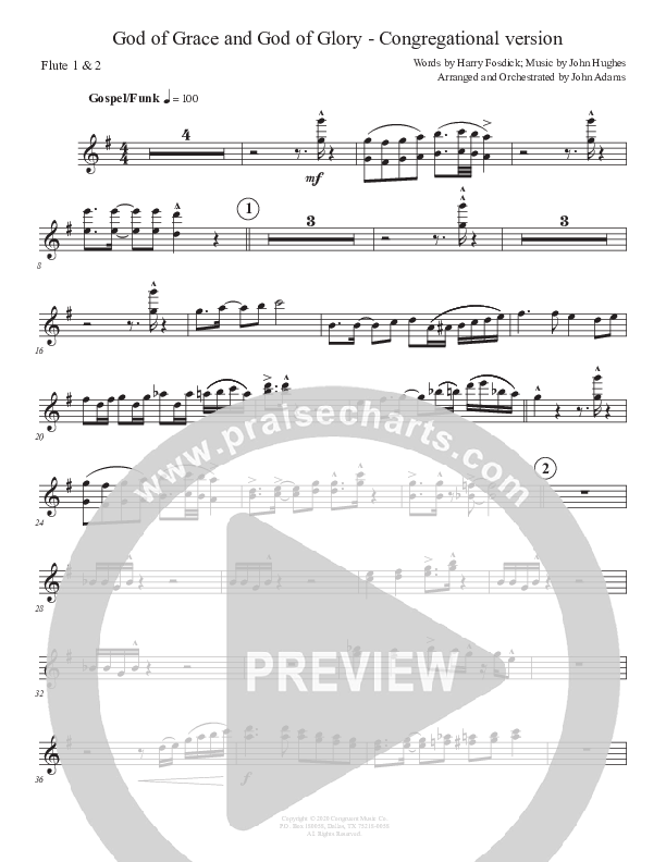 God Of Grace And God Of Glory (Congregational Version) Flute 1/2 (John Adams)
