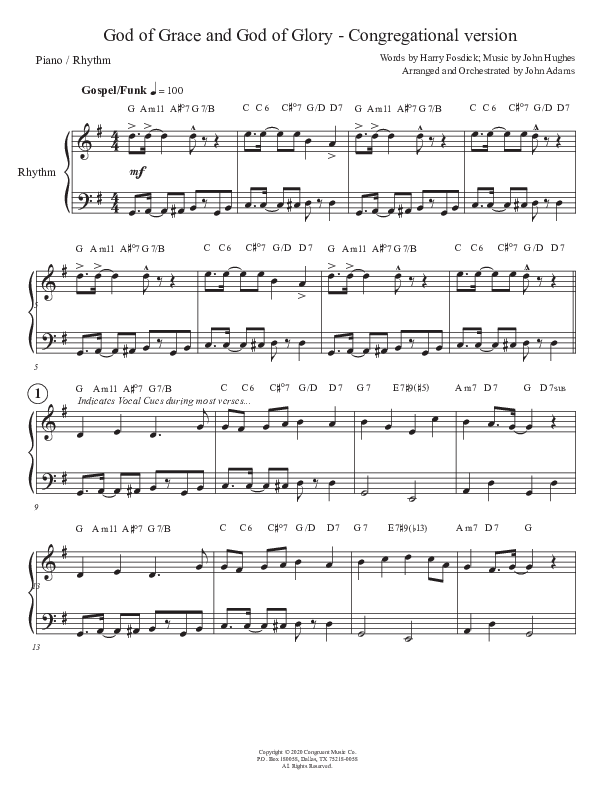 God Of Grace And God Of Glory (Congregational Version) Piano Sheet (John Adams)