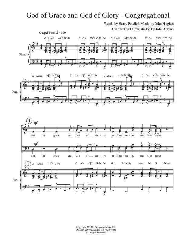 God Of Grace And God Of Glory (Congregational Version) Piano/Vocal (John Adams)