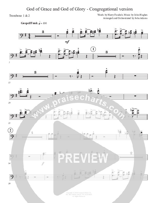 God Of Grace And God Of Glory (Congregational Version) Trombone 1/2 (John Adams)