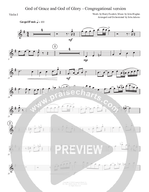 God Of Grace And God Of Glory (Congregational Version) Violin 1 (John Adams)
