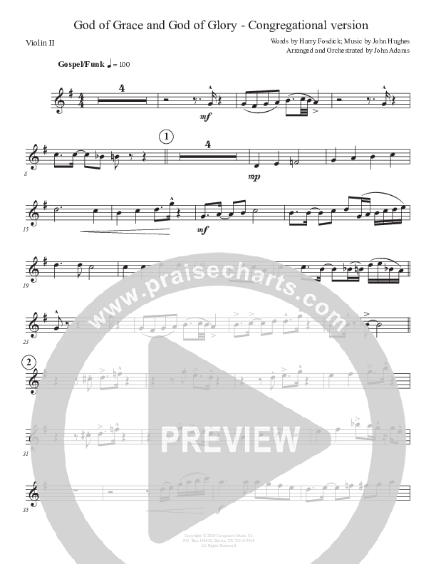 God Of Grace And God Of Glory (Congregational Version) Violin 2 (John Adams)