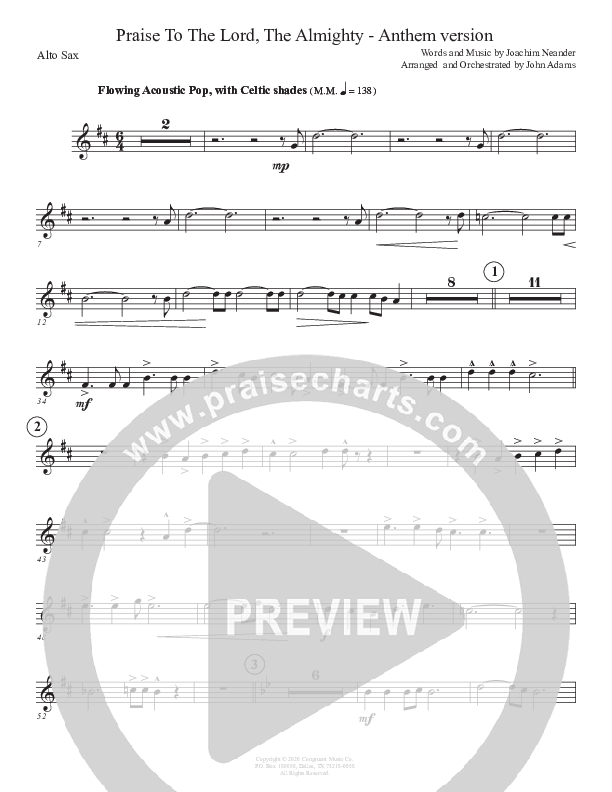 Praise To The Lord The Almighty (Anthem Version) Alto Sax (John Adams)