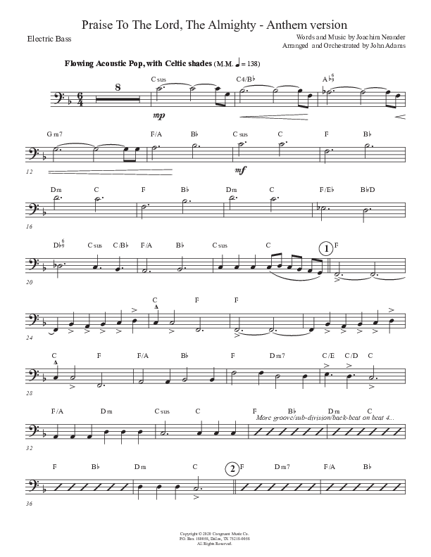 Praise To The Lord The Almighty (Anthem Version) Bass Guitar (John Adams)