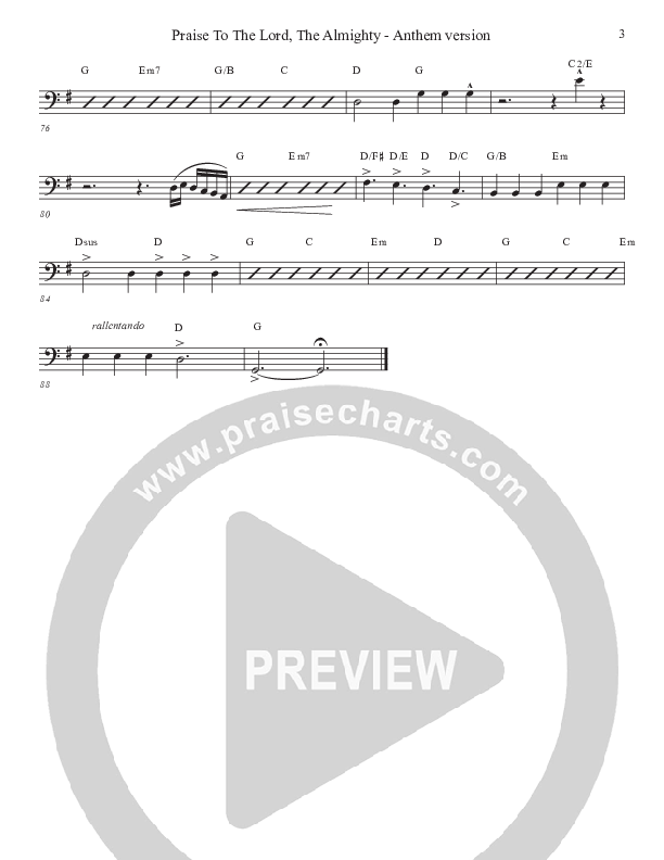 Praise To The Lord The Almighty (Anthem Version) Bass Guitar (John Adams)