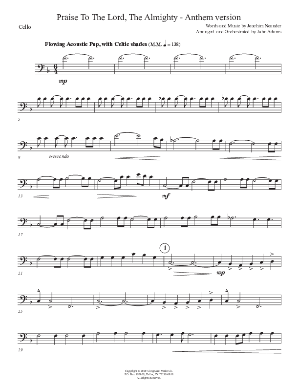 Praise To The Lord The Almighty (Anthem Version) Cello (John Adams)