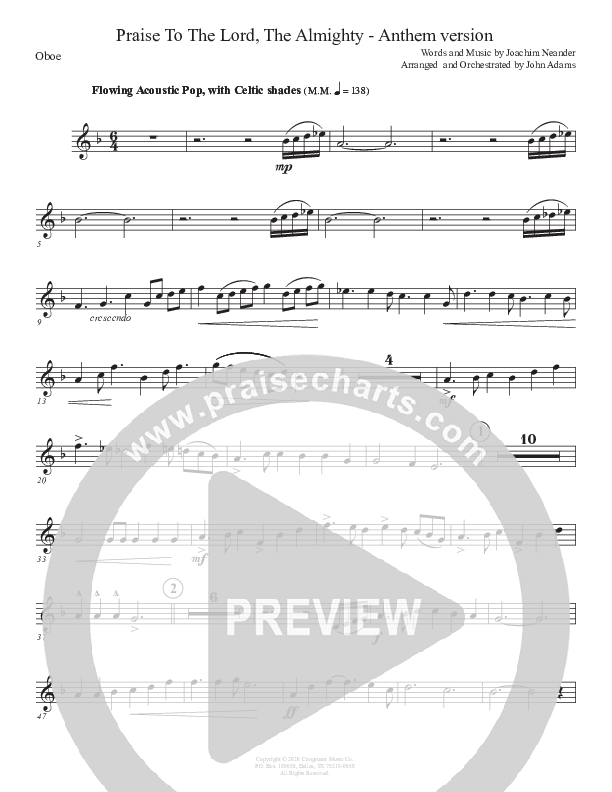 Praise To The Lord The Almighty (Anthem Version) Oboe (John Adams)