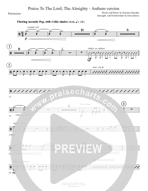 Praise To The Lord The Almighty (Anthem Version) Percussion (John Adams)