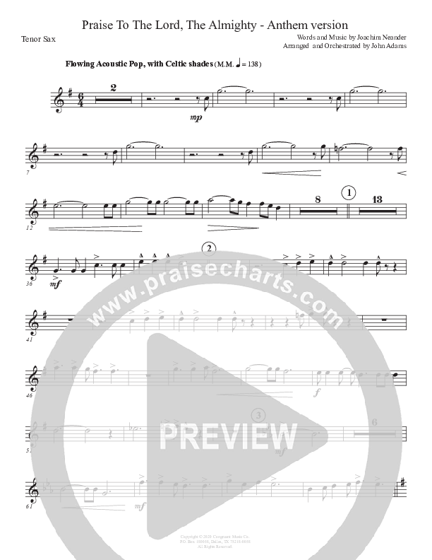 Praise To The Lord The Almighty (Anthem Version) Tenor Sax 2 (John Adams)