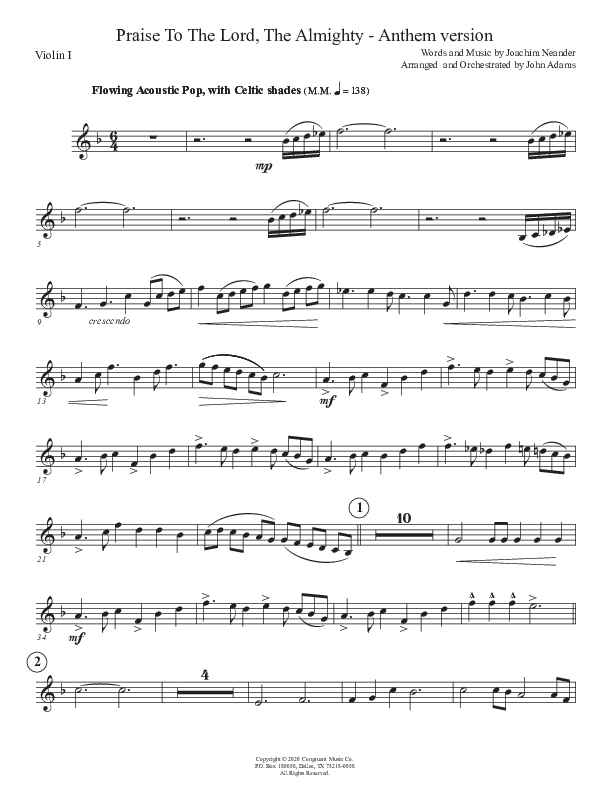 Praise To The Lord The Almighty (Anthem Version) Violin 1 (John Adams)