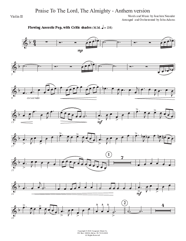 Praise To The Lord The Almighty (Anthem Version) Violin 2 (John Adams)