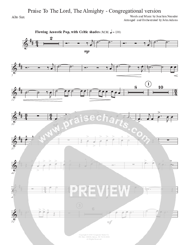 Praise To The Lord The Almighty (Congregational Version) Alto Sax (John Adams)