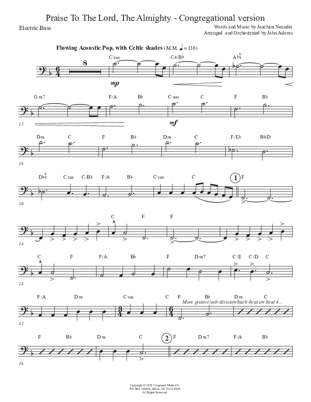 Praise To The Lord The Almighty (Congregational Version) Bass Guitar (John Adams)