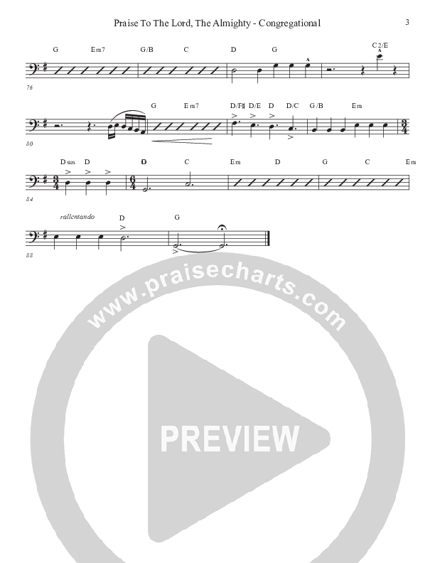 Praise To The Lord The Almighty (Congregational Version) Bass Guitar (John Adams)