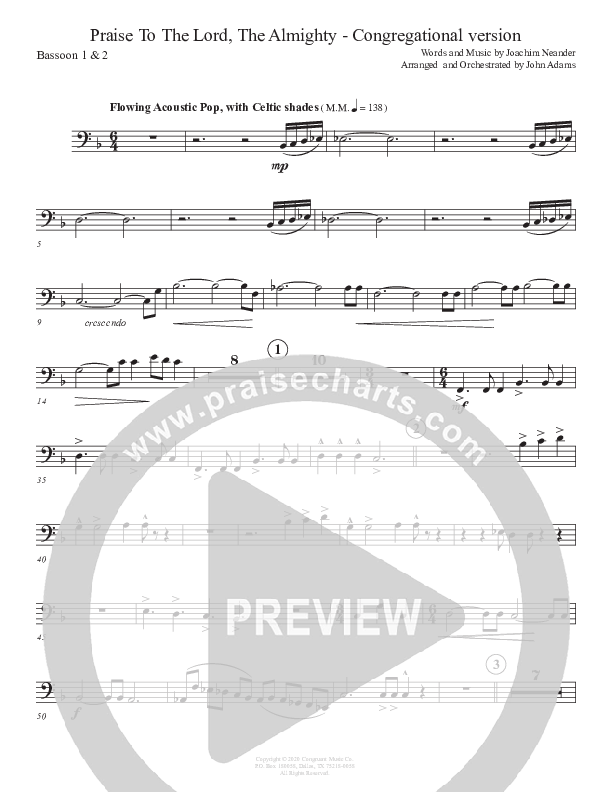 Praise To The Lord The Almighty (Congregational Version) Bassoon 1/2 (John Adams)