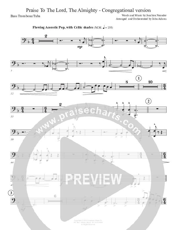 Praise To The Lord The Almighty (Congregational Version) Bass Trombone (John Adams)