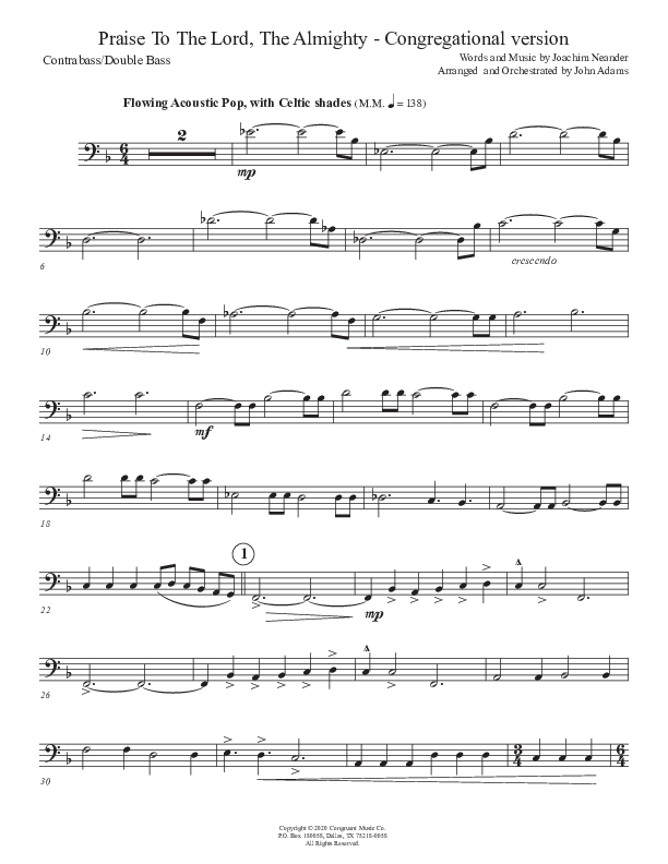 Praise To The Lord The Almighty (Congregational Version) Double Bass (John Adams)