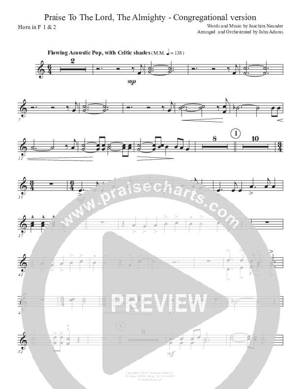 Praise To The Lord The Almighty (Congregational Version) French Horn 1/2 (John Adams)