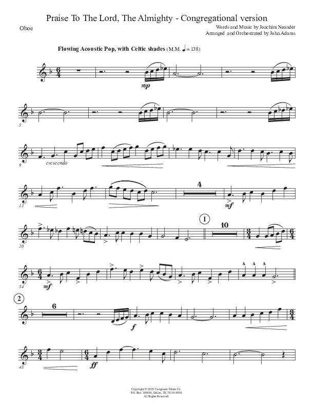 Praise To The Lord The Almighty (Congregational Version) Oboe (John Adams)