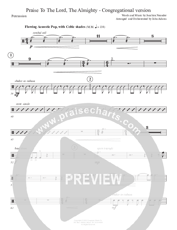 Praise To The Lord The Almighty (Congregational Version) Percussion (John Adams)