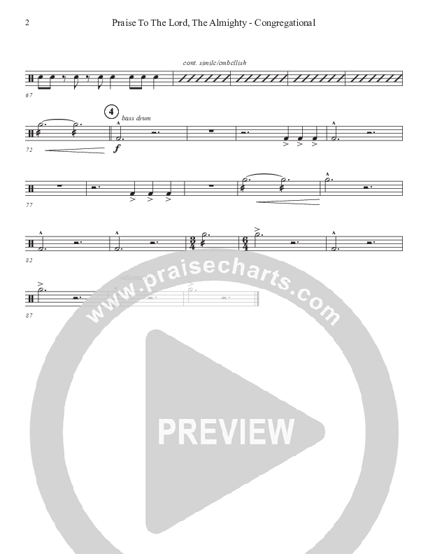 Praise To The Lord The Almighty (Congregational Version) Percussion (John Adams)