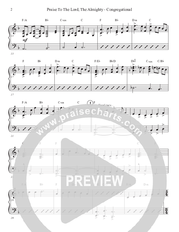 Praise To The Lord The Almighty (Congregational Version) Piano Sheet (John Adams)