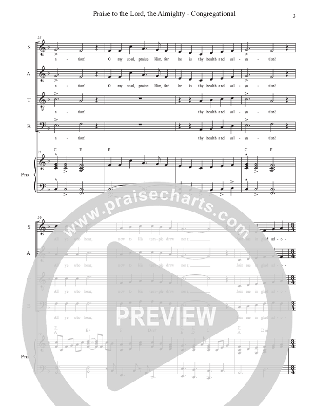 Praise To The Lord The Almighty (Congregational Version) Piano/Choir (SATB) (John Adams)