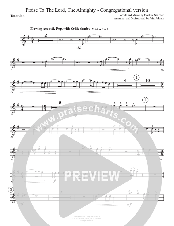 Praise To The Lord The Almighty (Congregational Version) Tenor Sax 2 (John Adams)