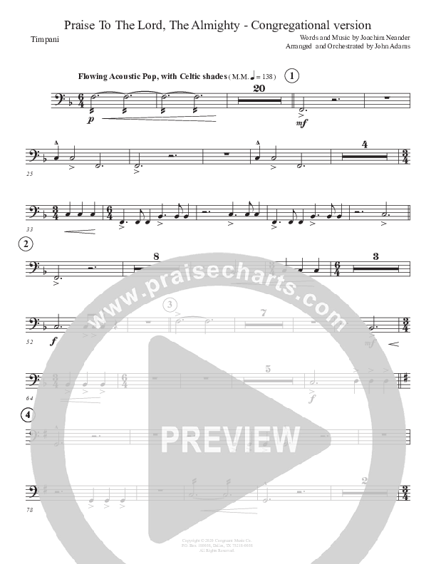 Praise To The Lord The Almighty (Congregational Version) Timpani (John Adams)