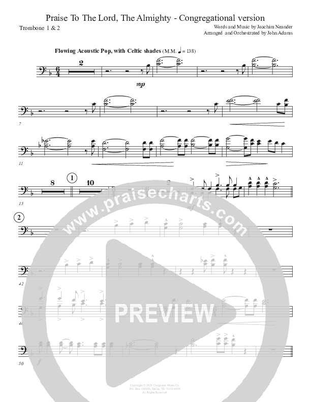 Praise To The Lord The Almighty (Congregational Version) Trombone 1/2 (John Adams)