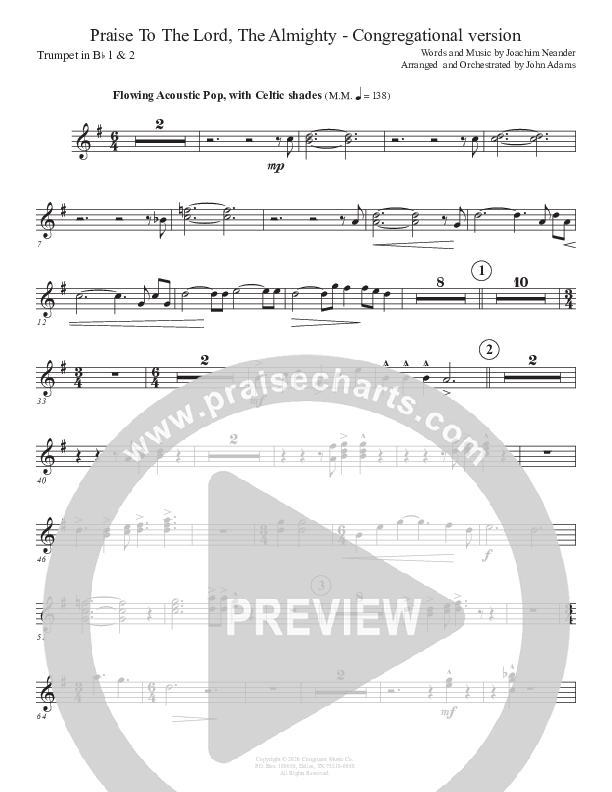 Praise To The Lord The Almighty (Congregational Version) Trumpet 1,2 (John Adams)