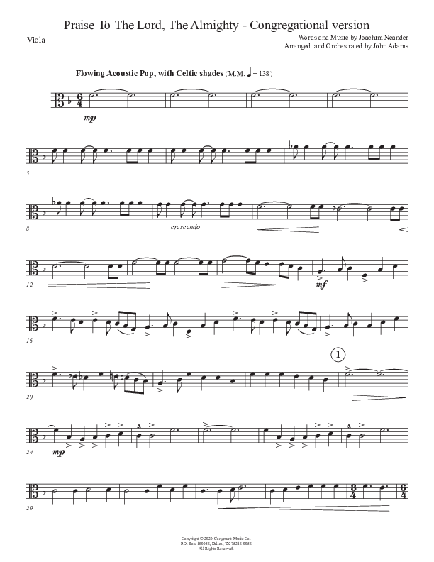 Praise To The Lord The Almighty (Congregational Version) Viola (John Adams)