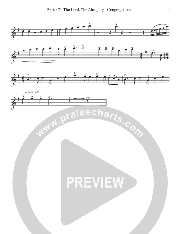 Praise To The Lord The Almighty (Congregational Version) Violin 1 (John Adams)