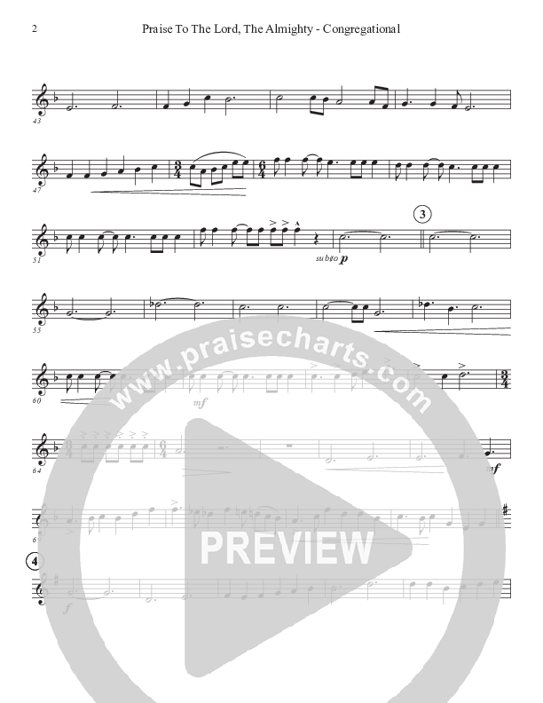 Praise To The Lord The Almighty (Congregational Version) Violin 2 (John Adams)