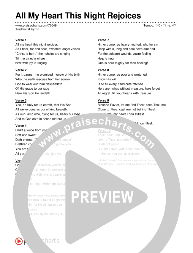 All My Heart This Night Rejoices Lyrics (Traditional Hymn)