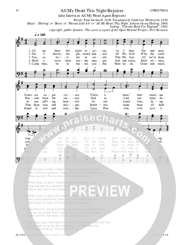 All My Heart This Night Rejoices Hymn Sheet (SATB) (Traditional Hymn)