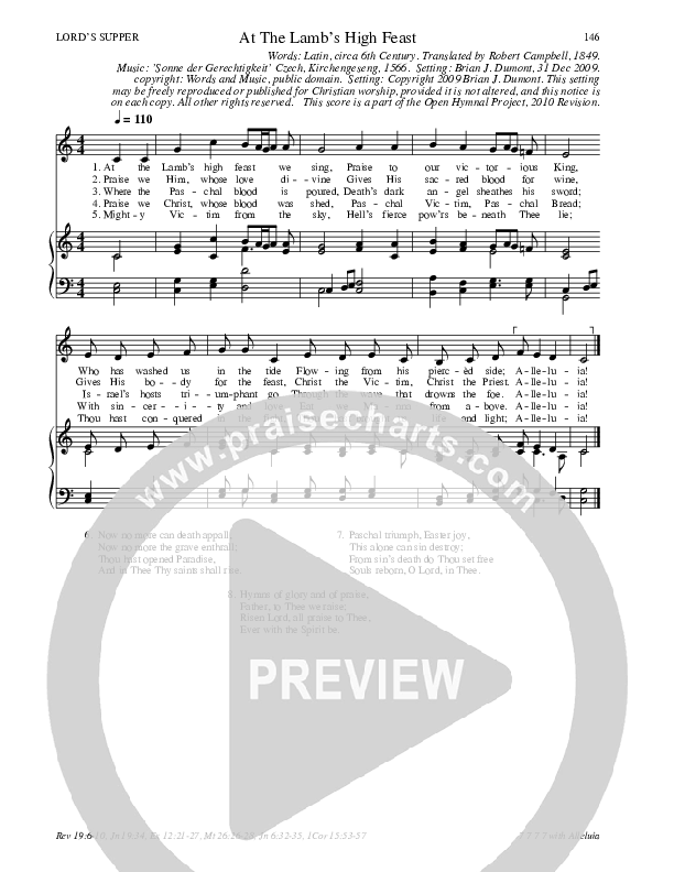 At The Lamb’s High Feast Hymn Sheet (SATB) (Traditional Hymn)