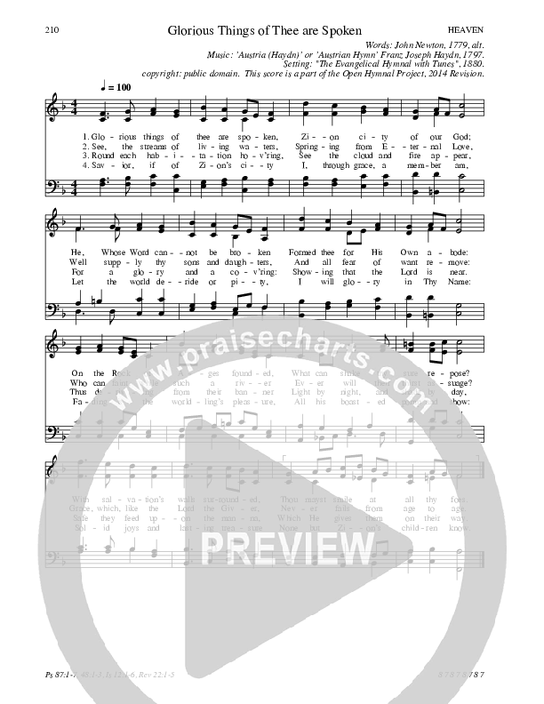 Glorious Things Of Thee are Spoken Hymn Sheet (SATB) (Traditional Hymn)