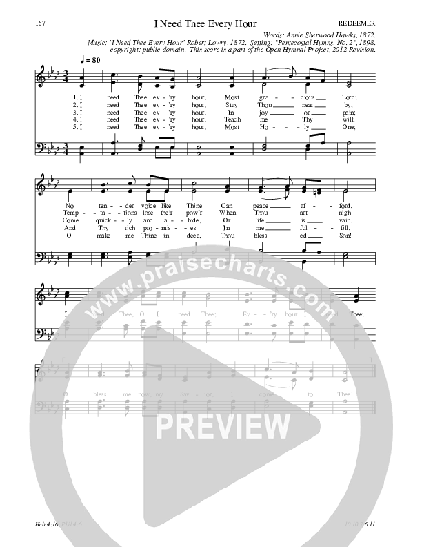 I Need Thee Every Hour Hymn Sheet (SATB) (Traditional Hymn)