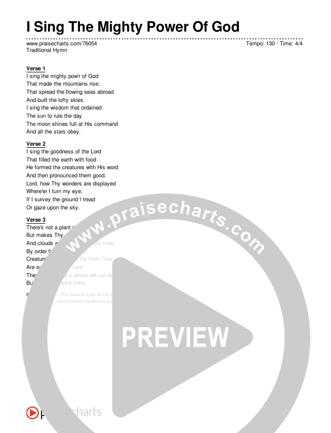 I Sing The Mighty Power Of God Lyrics (Traditional Hymn)