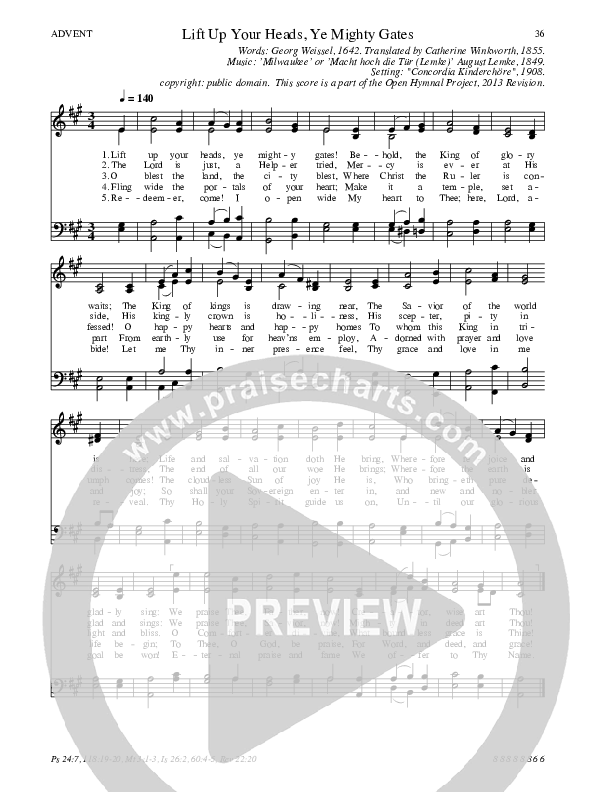 Lift Up Your Heads Ye Mighty Gates Hymn Sheet (SATB) (Traditional Hymn)