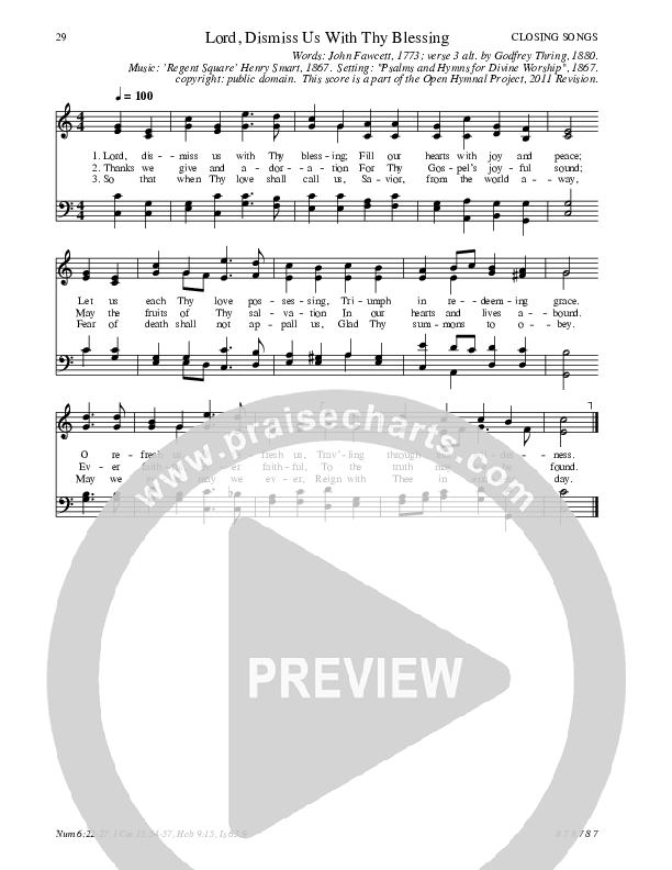 Lord Dismiss Us With Thy Blessing Hymn Sheet (SATB) (Traditional Hymn)