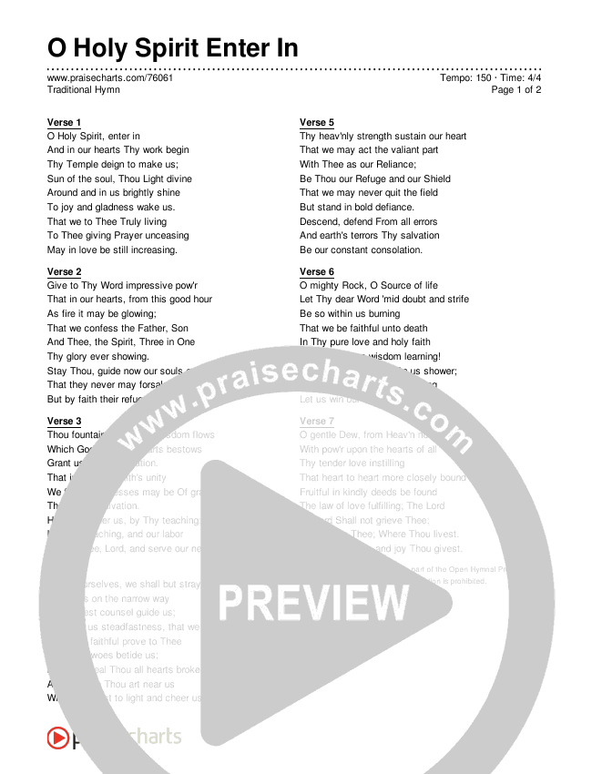 O Holy Spirit Enter In Lyrics (Traditional Hymn)