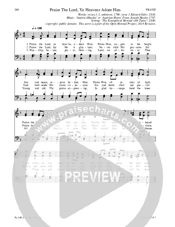 Praise The Lord Ye Heavens Adore Him Hymn Sheet (SATB) (Traditional Hymn)