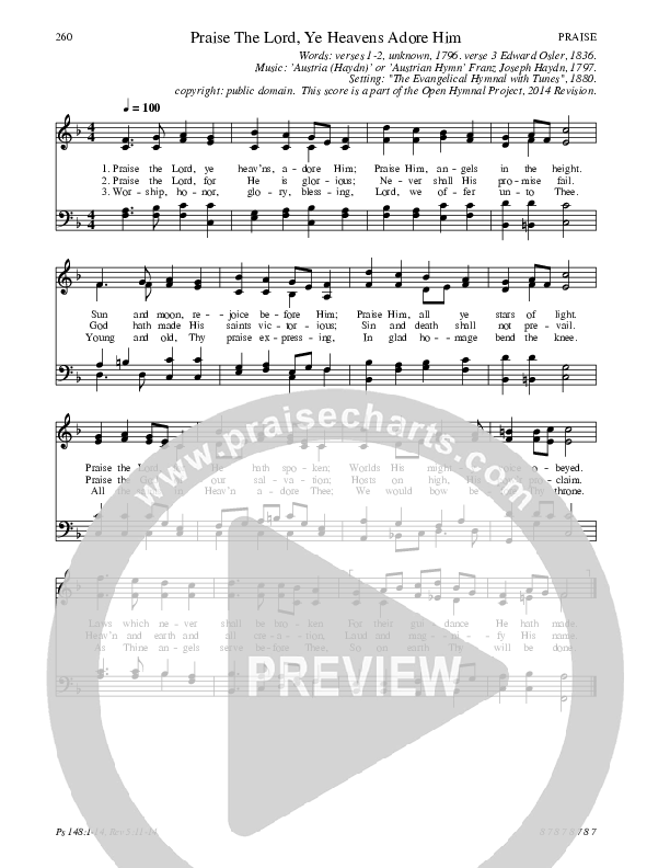 Praise The Lord Ye Heavens Adore Him Hymn Sheet (SATB) (Traditional Hymn)