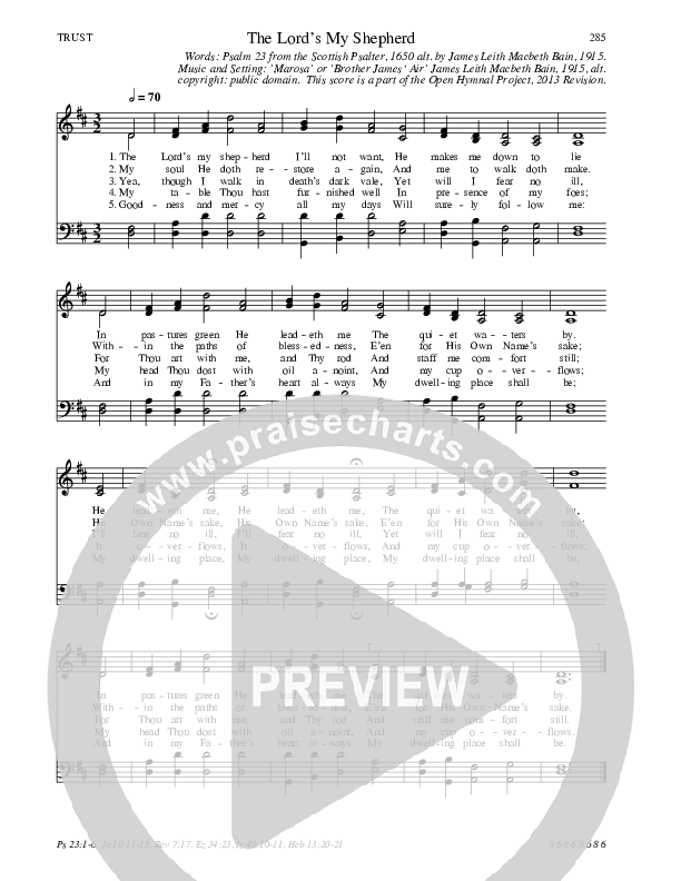 The Lord’s My Shepherd Hymn Sheet (SATB) (Traditional Hymn)