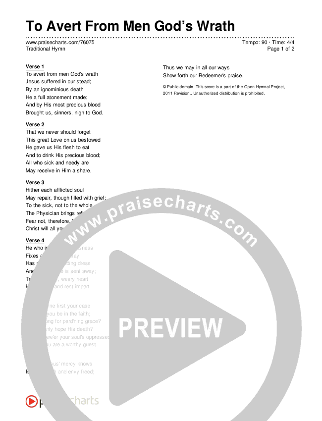 To Avert From Men God’s Wrath Lyrics (Traditional Hymn)